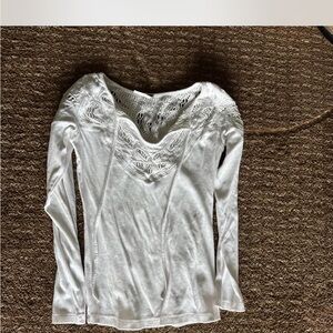Free People White Lace Long Sleeve Top